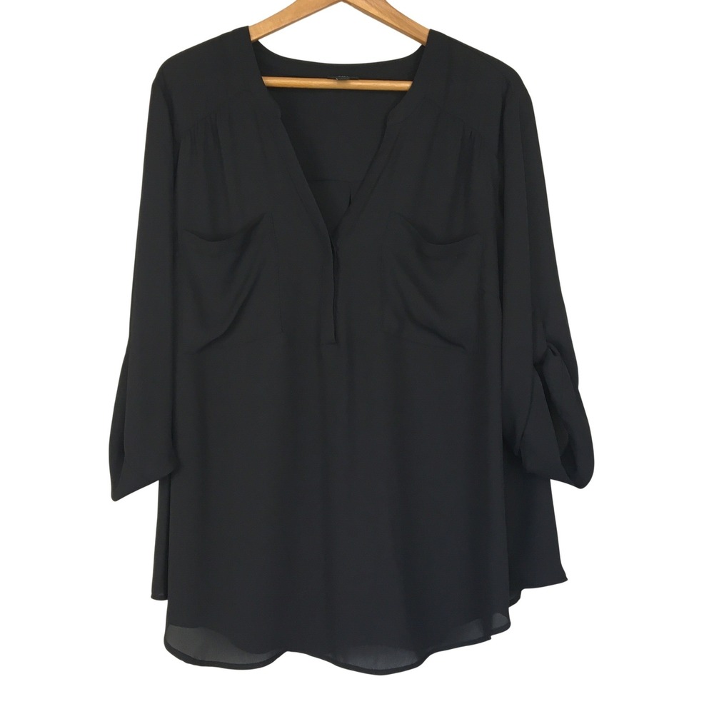 Torrid Harper‎ Black V Neck Georgette Blouse Top Plus Size 3